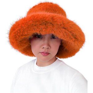 Oversized Winter Faux Fur Bucket Hat for Women Orange